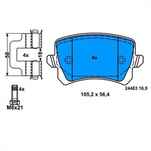 ARKA BALATA CADDY-TIGUAN-PASSAT-A6-Q3 11=>(GDB1763) (WVA24483)(105.5X56.4X17 MM) (0986TB3125)